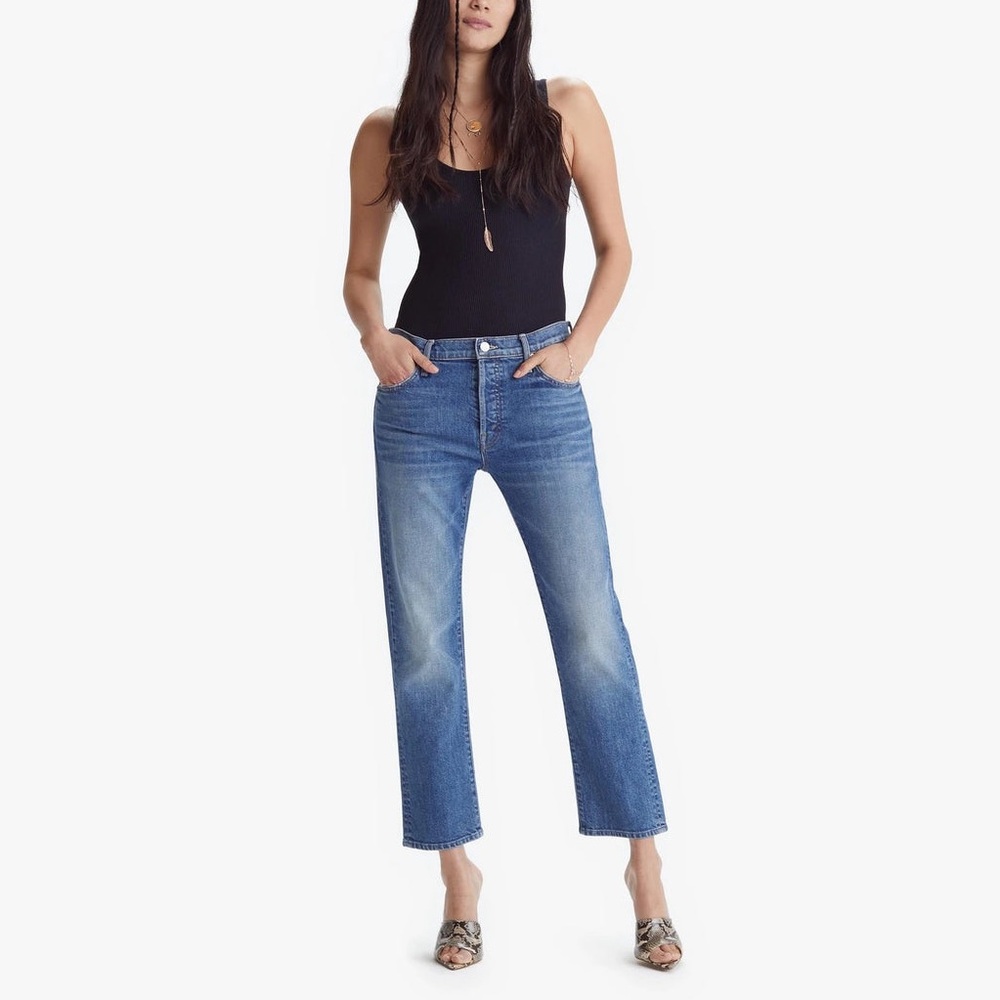 MOTHER Straight-Leg Jeans in Medium Blue Fade